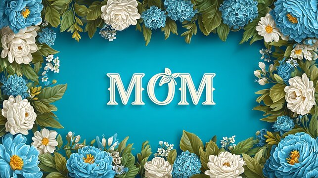 MOM Floral Frame with Blue and White Flowers