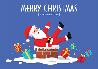 Santa Claus Falling Down the Chimney with Gifts Merry Christmas and Happy New Year Vector Illustration Design Delivery