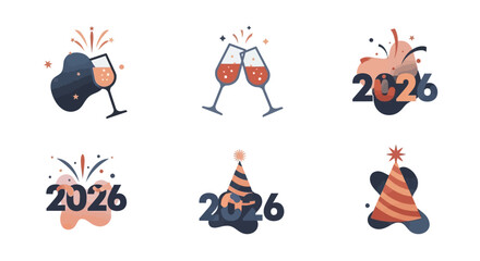 Fototapeta premium Abstract Symbolic 2026 New Year Icons in Flat Minimal Style