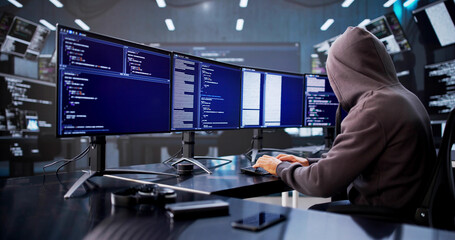 Mid-aged Caucasian Man In Hoodie Stealing Data Online