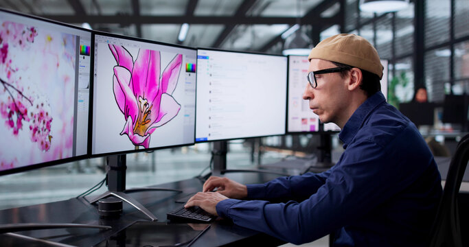 Man Working Late Into The Night As Graphic Designer