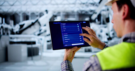 Automotive Inspector Ensuring Safety Regulations With Tablet