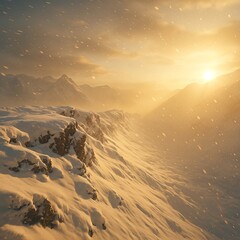 Snowstorm light over rugged alpine ridge