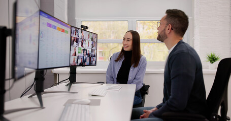 Successful Young Woman Leading Online Digital HR Video Conference