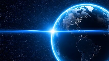 Earth from space with glowing horizon and starfield background