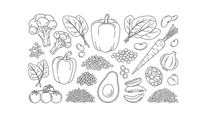 Obraz premium Hand-drawn vector illustration of healthy food ingredients.