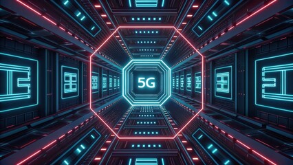 Fototapeta premium low latency network concept. Futuristic tunnel design featuring 5G technology visualization.