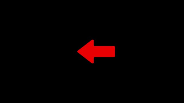 A red left arrow symbol centered on a black background direction
