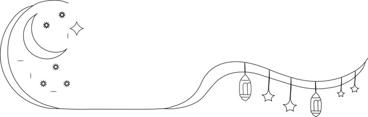 Crescent Moon and Lantern Line Art – Minimal Ramadan & Eid Decorative Border