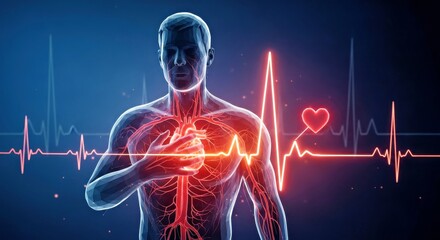  Anatomical Human Heart With Red Glowing Ekg Energy Lines Medical Illustration_Perfectlyclear