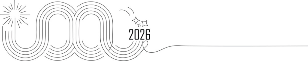 New Year 2026 Linear Firework Illustration &ndash; Modern Continuous-Line Celebration Graphic
