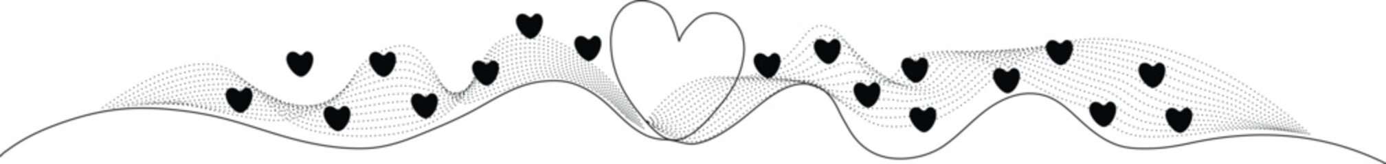 Wavy Heart Border Divider – Minimal Black and White Romantic Vector