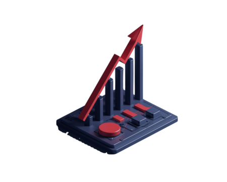 Business graph with arrow on transparent background