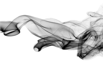 Abstract black smoke swirls rising on white background