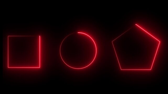 Neon circle, rectangle and hexagon. Glow shape set for disco, night club. Abstract neon banner set on black background, vector illustration. Collection of glowing shape lines in front view, vector. 4k