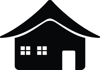 Black silhouette of a simple house icon with windows and door on white background home building