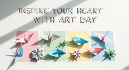 Inspire creativity with handcrafted origami on Art Day, a vibrant and playful design celebrating artistic expression and the joy of crafting paper art