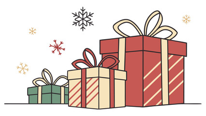 Festive Holiday Gift Boxes — Christmas Vector Illustration with Ribbons, Bows, and Snowflakes