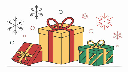Festive Holiday Gift Boxes — Christmas Vector Illustration with Ribbons, Bows, and Snowflakes