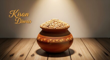Celebrate Kisan Diwas with a harvest pot full of grains, symbolizing prosperity and abundance for agricultural communities and honoring farming heritage