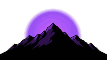 Majestic mountain peaks silhouetted against a vibrant purple sky.