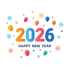 Colorful happy birthday party celebration card design illustration with star balloons and holiday new year greeting text snow