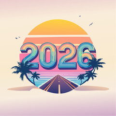 Tropical beach vector illustration with palm tree, sun, sea waves, and umbrella for a summer holiday sale poster design