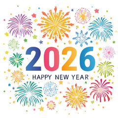 A colorful vector pattern of bright fireworks and floral decoration is a happy holiday illustration perfect for a new year celebration card design