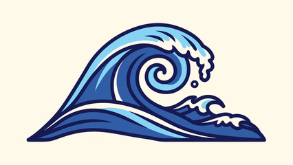 Dynamic Blue Ocean Wave Illustration With Curling Crest And Surf Style Motion