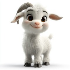 Obraz premium Adorable cartoon goat with big brown eyes and a sweet smile, perfect for children's books or animal-themed educational content, bringing joy and warmth
