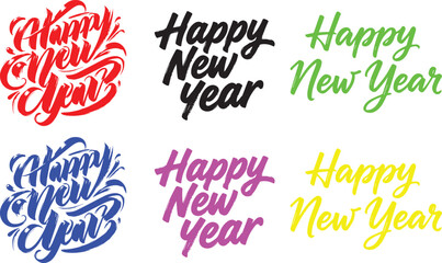 Happy New Year Calligraphy Style Lettering Bundle Vector Design