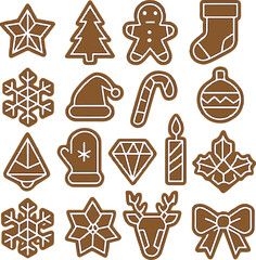 Bold Outline Gingerbread Cookie Icons with Strong Clear Christmas Shapes