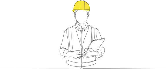 Building Construction worker line art style vector illustration.