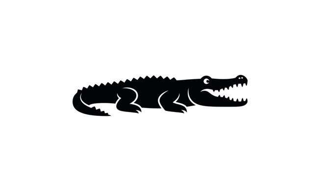 Black crocodile silhouette with transparent background