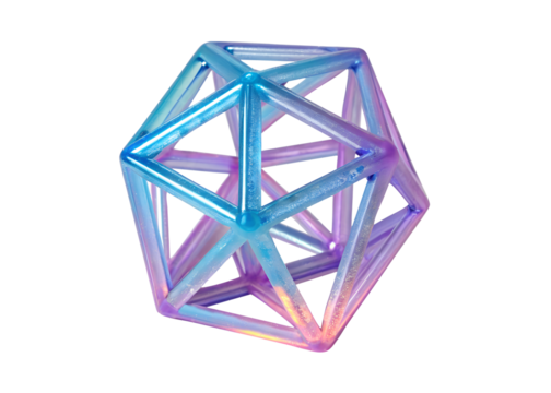 Iridescent Abstract Geometric 3D Object isolated on Transparent Background