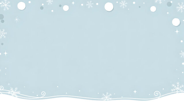 Light Blue Winter Background with Snowflakes and Decorative Border
