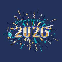 Happy New Year 2026 Celebration with Confetti and Champagne