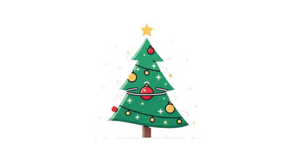 Festive Christmas Tree Illustration With Ornaments On Black