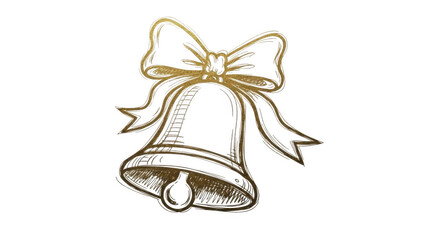 Festive Golden Bell With Bow Sketch On Black Background
