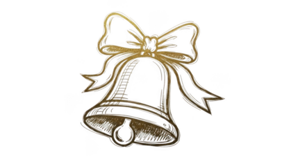 Festive Golden Bell With Bow Sketch On Black Background