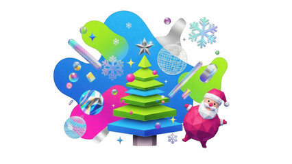 Geometric Christmas Tree Santa Claus Abstract Holiday Design