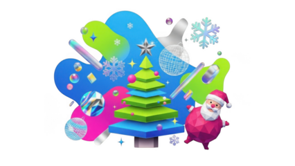 Geometric Christmas Tree Santa Claus Abstract Holiday Design