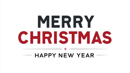 Merry Christmas Happy New Year festive text design (wallpaper, poster, banner) with bold typography, red and black fonts, snowflake accent on white background. Holiday greeting for seasonal celebratio