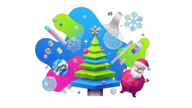 Geometric Christmas Tree Santa Claus Abstract Holiday Design