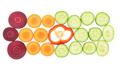 Fresh healthy orange carrot  ,beet root  and  green vegetables on white background for a natural diet.