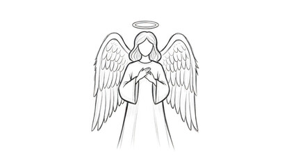 Praying Angel Outline Illustration With Halo And Wings