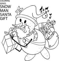 line art vector snowman with gifts