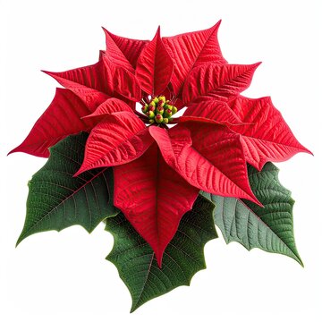 Vibrant poinsettia flower against white background
