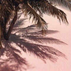 Palm tree casting long shadows on the sand in a tropical paradise beach
