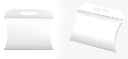 Kraft Paper Pillow Box with Handle Mockup Isolated On White Background. 3d Illustration